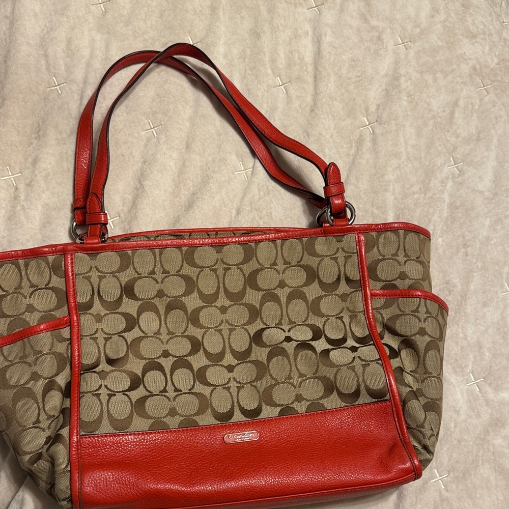 Coach burnt orange and Tan Signature Tote